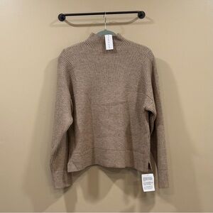 Topshop Ribbed Mock Neck Sweater in Taupe Beige